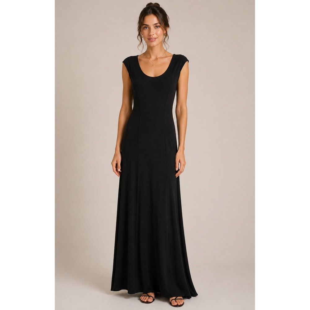 Coldwater Creek Maxi Dress 90s Minimalist Goth Grunge Black Rayon Blend Size XXS